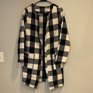 Black and White Checkered Open Front Sweater